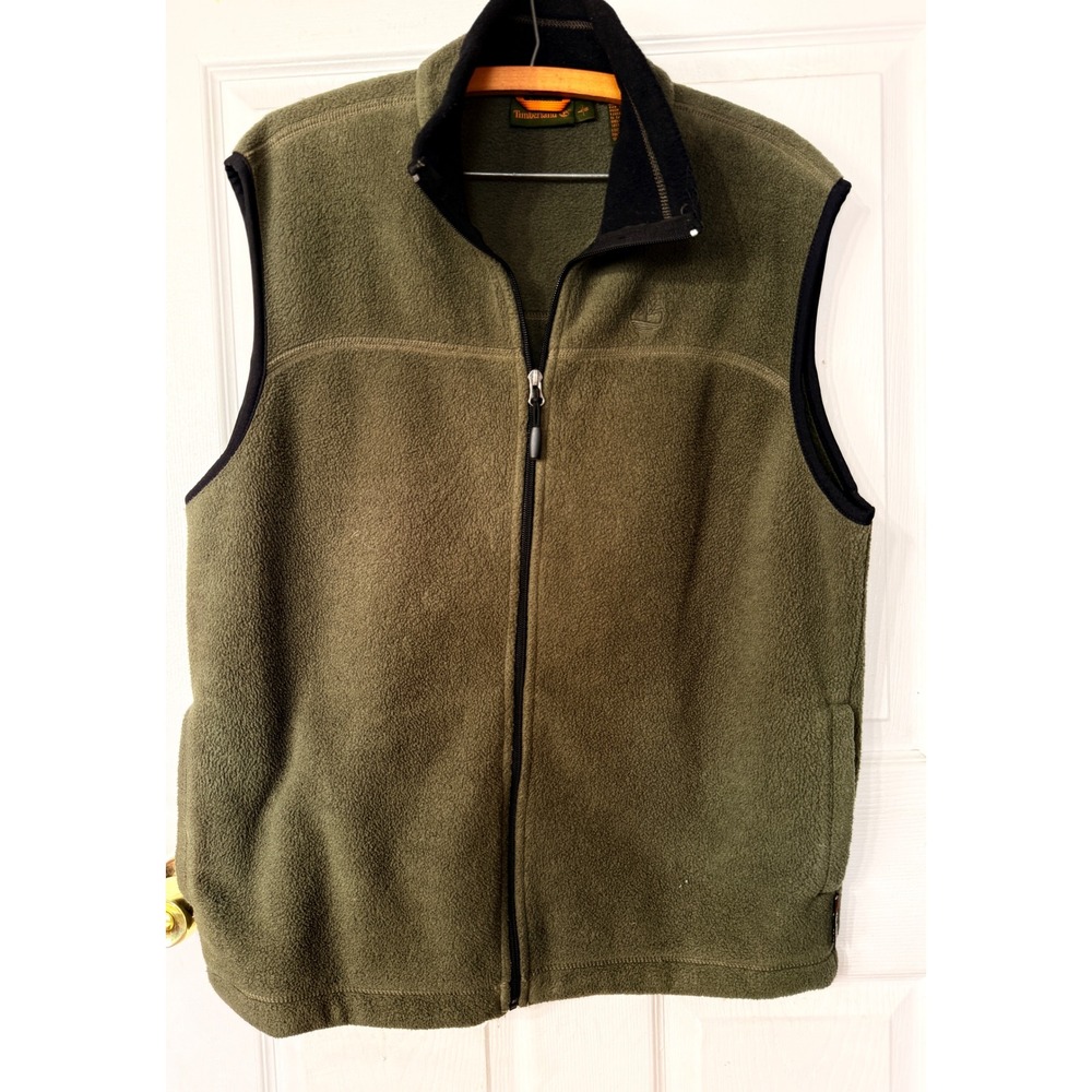 Timberland Mens Polartec Fleece Vest Olive Green Full Zip Mock Neck Large